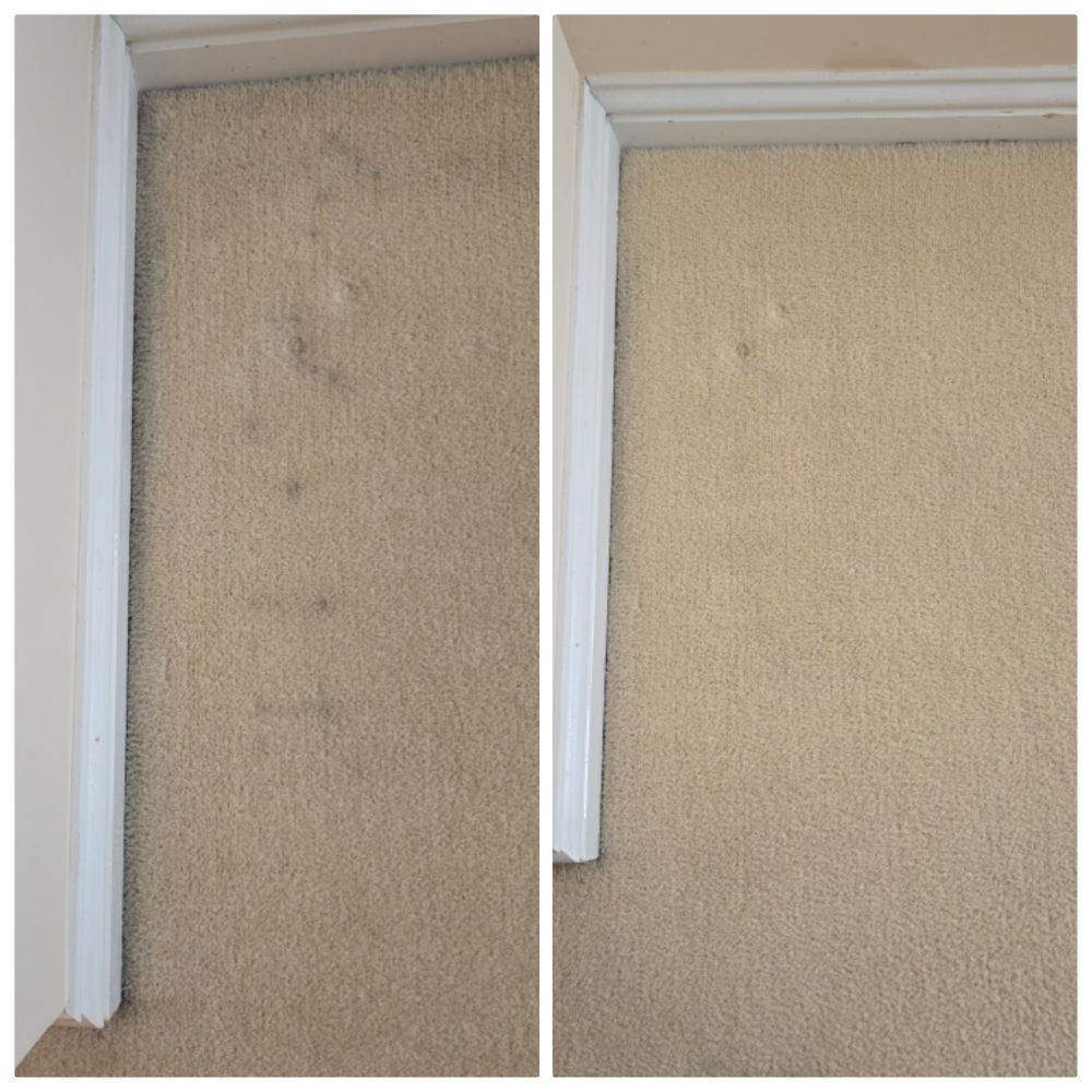 Before and after comparison of carpet filter line removal in a home in Soham by Ely Cleaning Services.