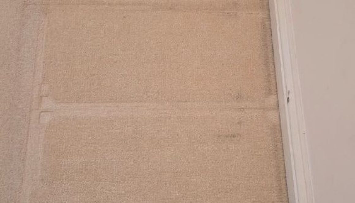 Close-up of dark grey filter lines and draught marks along the edges of a beige carpet in a hallway.