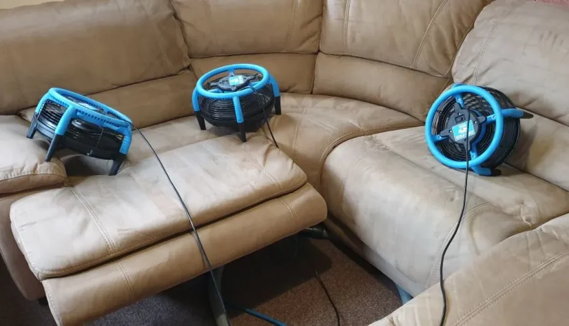 Corner sofa in Cambridge after professional upholstery cleaning, drying with air movers (Dri-Pods)