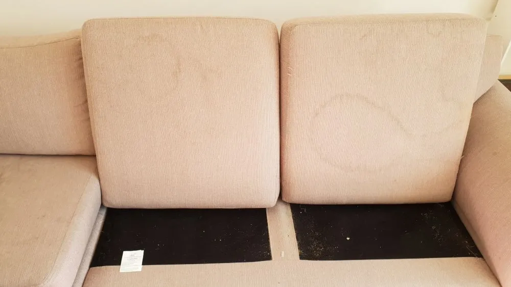 corner sofa heavy stained before cleaning